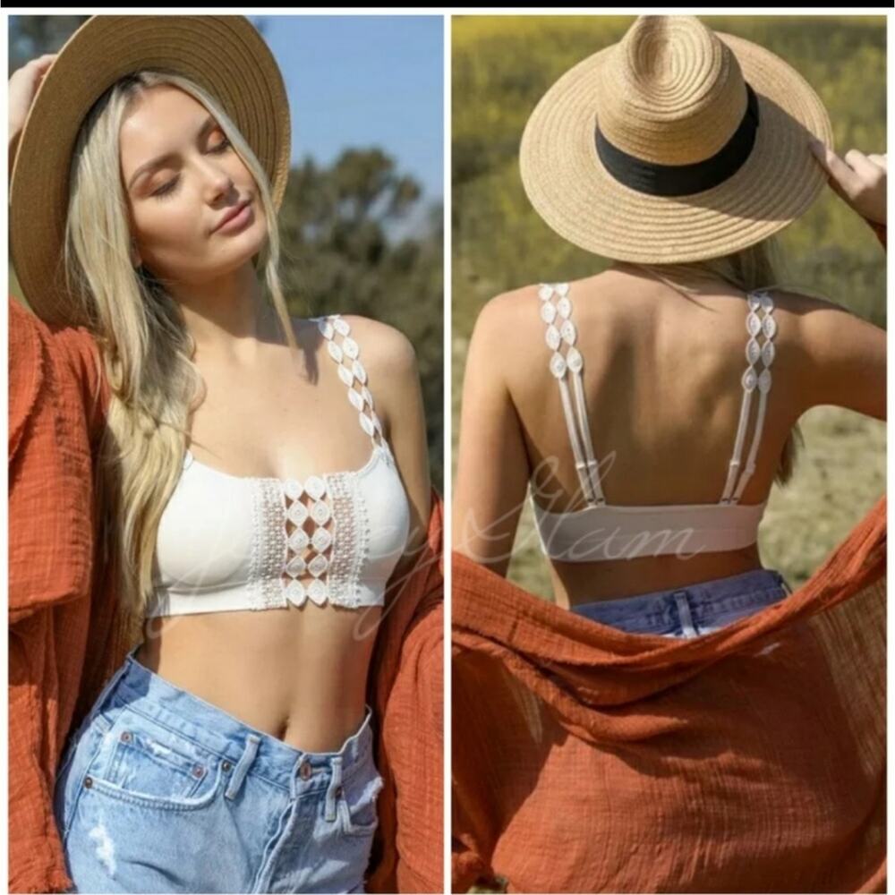 crochet cutout applique boho bralette ivory ecru